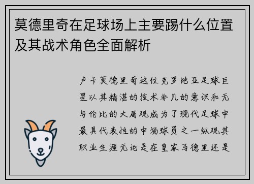 莫德里奇在足球场上主要踢什么位置及其战术角色全面解析 莫德里奇在足球场上主要踢什么位置及其战术角色全面解析